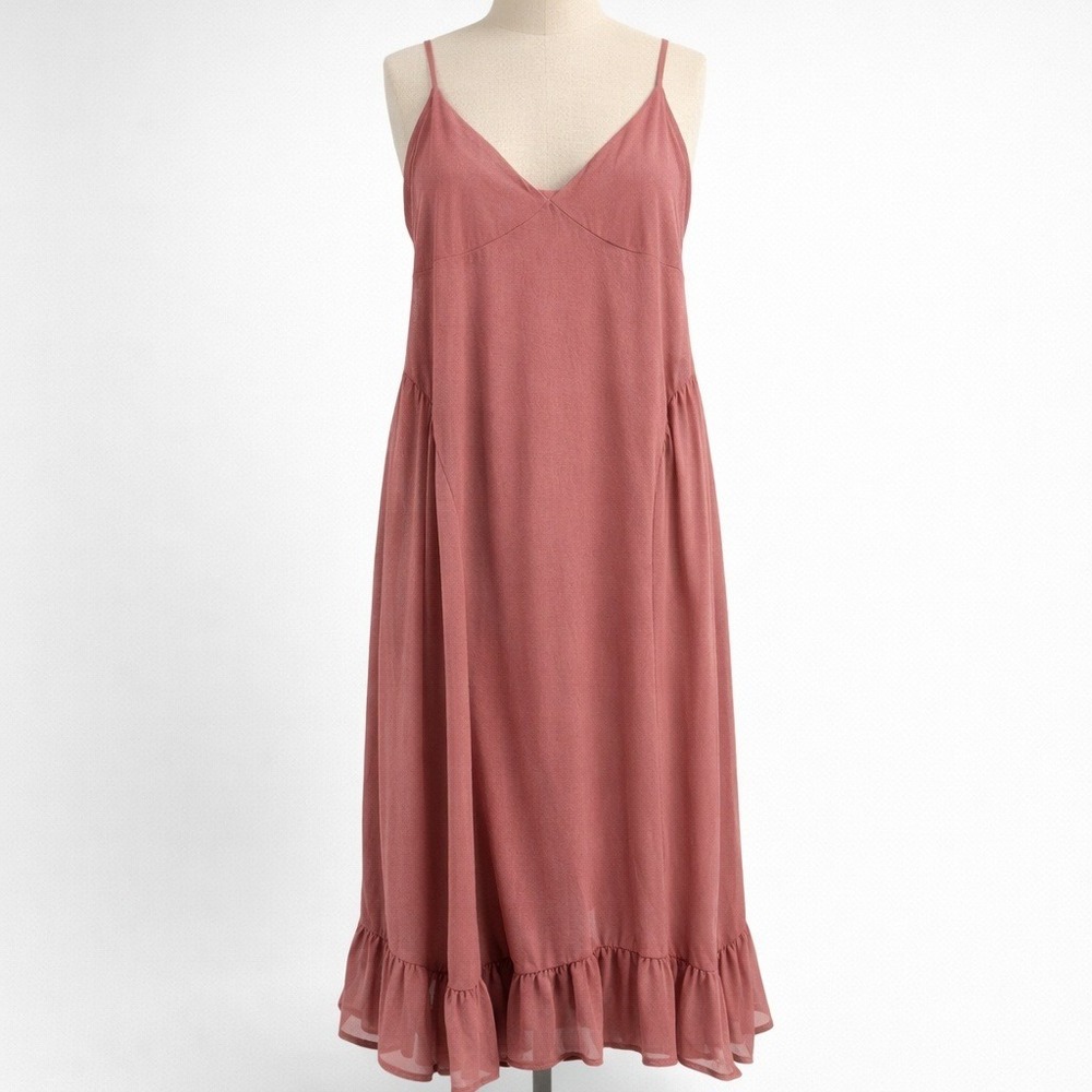 Fairy‎ Maxi Dress Pink V Neck Ruffle Sleeveless M Boho Dainty Whimsy Romantic